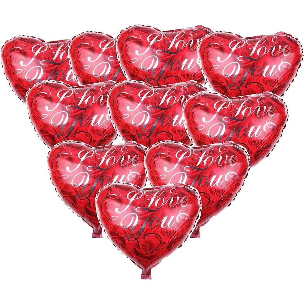 Set of 10 'I Love You'  18" Heart Foil Balloons, Wedding Engagement Party Decor